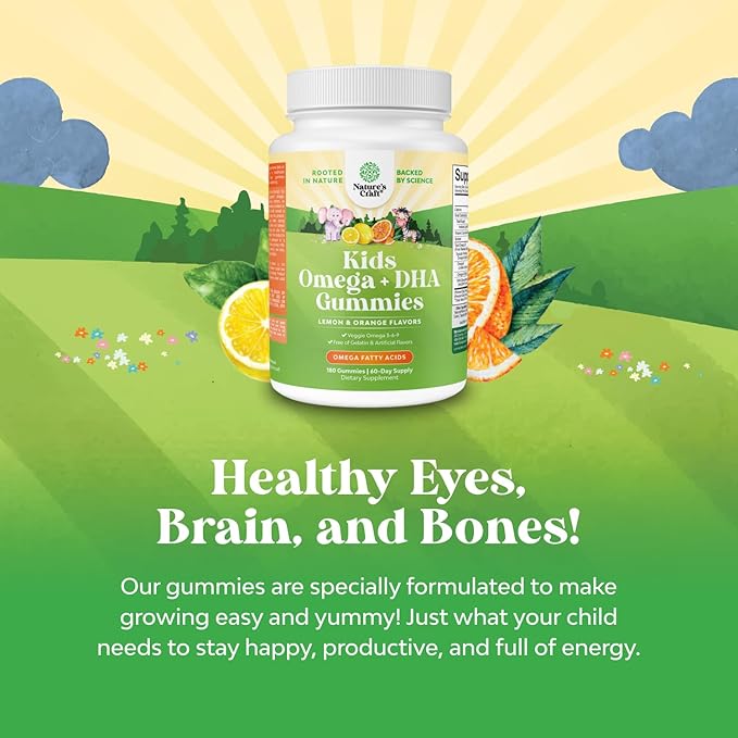Bundle of Omega DHA Gummies for Kids - Fatty Acids Omega 3 6 9 with Vitamin C for Brain Immunity &amp Vision - Nutritional DHA for Healthy Nervous System &amp Focus Support - Vegetarian &amp Glute