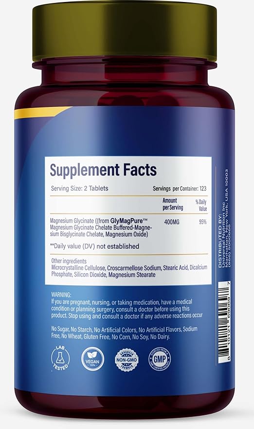 AJS Magnesium Glycinate 400mg Magnesium Glycinate Capsules 246 Tablets Gluten-Free Non-GMO Supplements Dietary Magnesium Supplement with Organic Coating Supports Your Well-Being 4 Months (4)