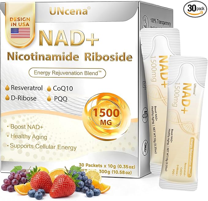 NAD+ Liquid Supplement 1500mg - NAD Nicotinamide Riboside &amp Resveratrol with PQQ CoQ10 NAD Plus Help Support Absorption - Boosts Cellular Energy Overall Vitality for Women &amp Men (30 Packets)