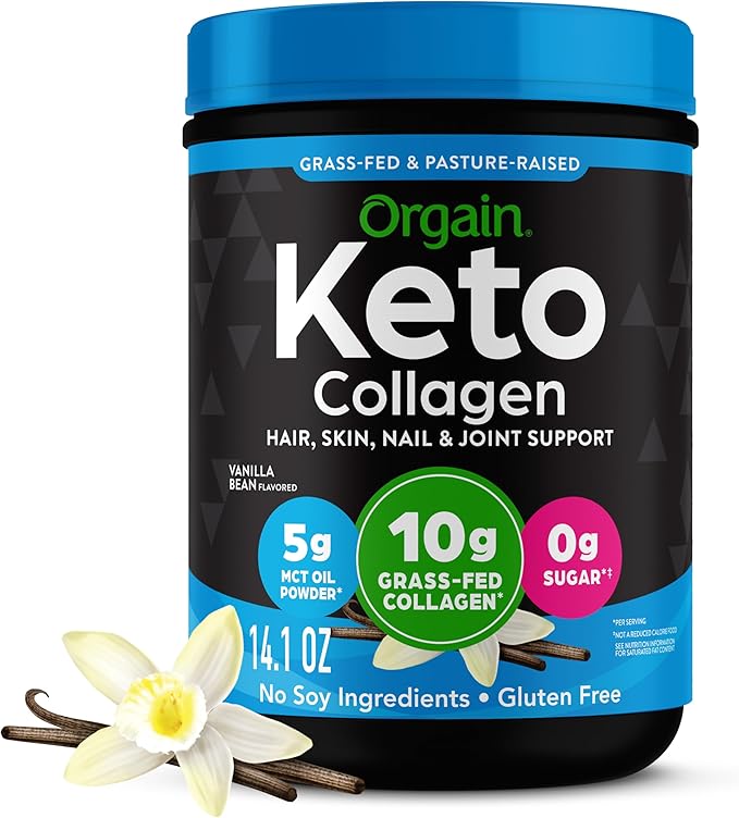 Orgain Keto Collagen Protein Powder Vanilla - 10g Grass Fed Hydrolyzed Collagen Peptides for Women &amp Men Type I &amp III 5g MCT Oil - Hair Skin Nail &amp Joint Support Non-GMO Gluten Fre