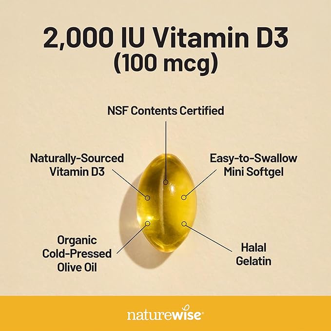 NatureWise [1] Vitamin D3 2000iu + Organic Olive Oil - 360 Mini Softgel [360-Day Supply] + (Pack of 2) Omega3 Fish Oil 1000mg + Vitamin E - Wild-Caught - 360 Softgels[180-Day Supply]