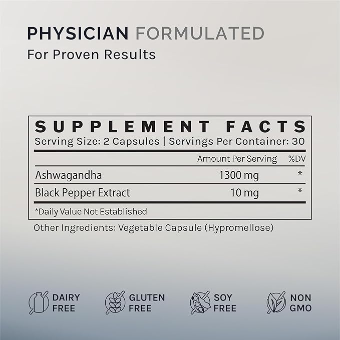 InfiniWell Ashwagandha Supplements - Herbal Supplements with Shoden Ashwagandha Root - Promote Mental Clarity Hormonal Balance Daily Relaxation &amp Muscle Recovery (60 Capsules)