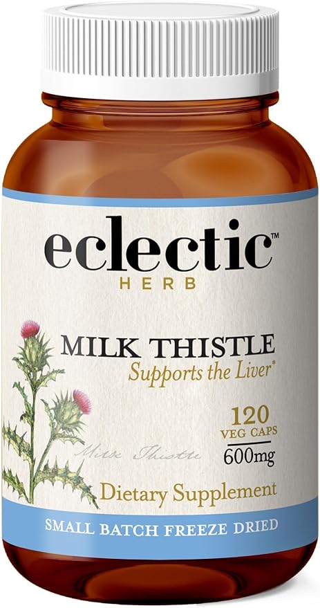Eclectic Milk Thistle 600 Mg Fduv with Glass Blue 120 Count