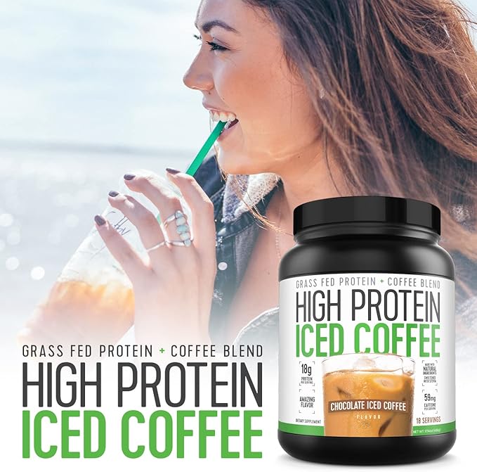 High Protein Coffee Keto Friendly 18g of Protein 2g Carbs Natural Ingredients (18 Servings Chocolate Iced Coffee)