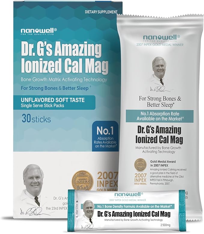 Dr. G's Amazing Ionized Cal Mag Powder Dietary Supplement for Bone Density Increase Calcium &amp Magnesium 2:1 Ratio - 30 Sticks 30 Day Supply