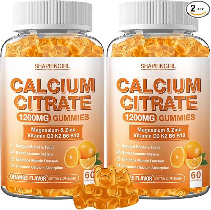 1200mg Calcium Citrate with Vitamin D3 K2 B6 &amp B12 Calcium Supplements for Women &amp Men Plus Magnesium Zinc for Bones Muscle &amp Immune Support High Absorption 120 Calcium Gummies Orang
