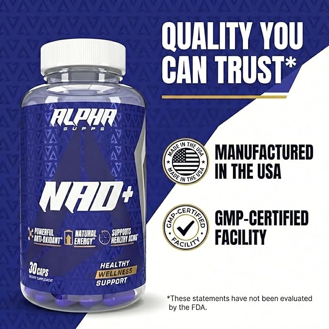 Alpha Supps NAD+ Resveratrol - NMN &amp NMNH Supplement Alternative - Advanced NAD Plus Antioxidant Formula - Supports Cellular Vitality Healthy Aging Energy &amp Longevity - Ideal for Men &amp W