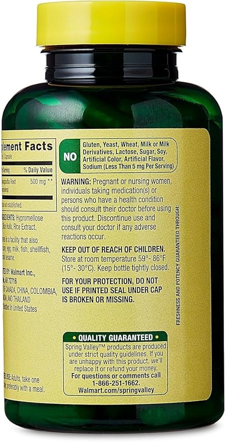 Spring Valley Ashwagandha- 500mg Root Powder 60 Capsules (Pack of 1) Set by Basket Goods