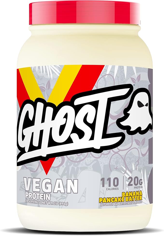 GHOST Vegan Protein Powder Banana Pancake Batter - 2lb 20g of Protein - Plant-Based Pea &amp Organic Pumpkin Protein - ­Post Workout &amp Nutrition Shakes Smoothies &amp Baking - Soy &amp Glut