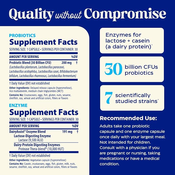 Enzymedica Dinner Duo Dairy Control – Digestive Enzymes &amp Probiotics 30 Daily Servings – Dairy &amp Lactose Digestion Support Bloating &amp Gas Relief