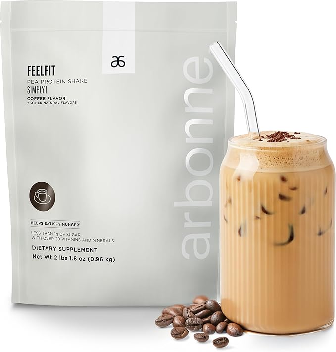 Arbonne FeelFit Pea Protein Powder – Coffee Flavored Vegan Protein Powder – Plant-Based Nutrition Supplement for Smoothies Shakes &amp Post-Workout Recovery Support – 30 Servings