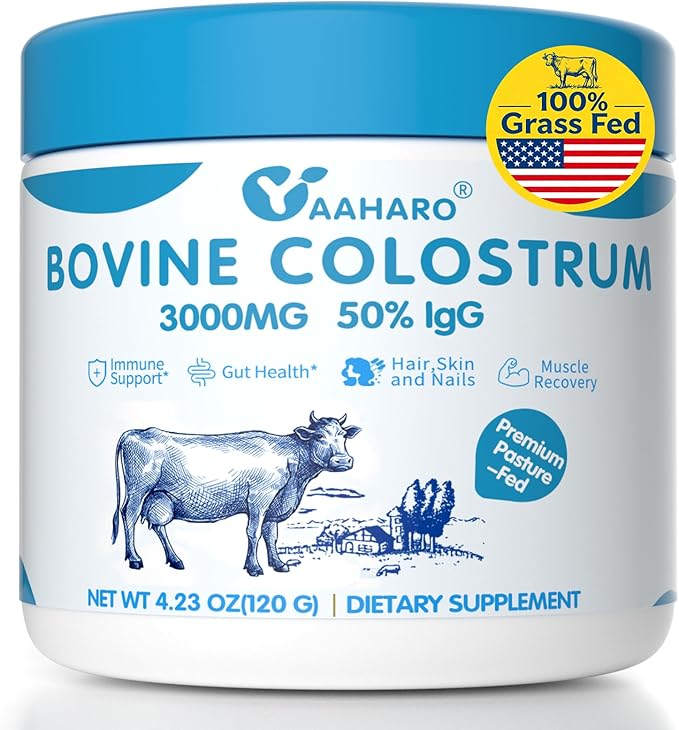 Colostrum Powder - Bovine Colostrum Supplement with Collagen Peptides for Women Men Grass Fed High IgG Superfood for Gut Health Immune Support Nail Hair Growth Easy to Mix Unflavored 4.23OZ