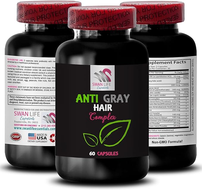 Gray hair supplement - ANTI GRAY HAIR COMPLEX - Youthful glow Anti gray hair vitamins Radiant hair Color brilliance renewal Color rejuvenation Hair transformation Fresh tone 2 Bottles 120 Caps