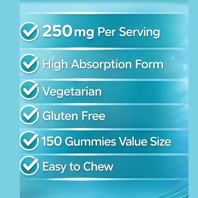 Magnesium Citrate Gummies 250 mg High Absorption Magnesium Supplement Extra Strength Orange Flavor Vegetarian &amp Gluten Free Supports Nerve Bone &amp Muscle Function 150 Gummies (75 Day Sup