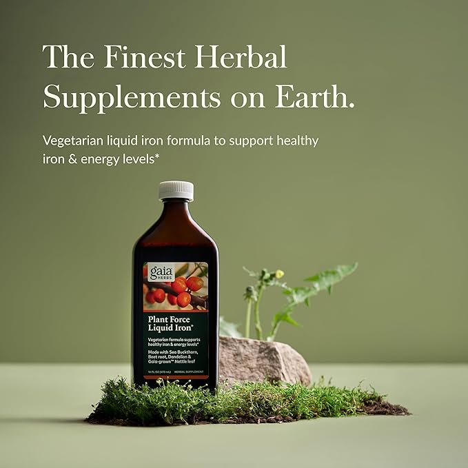 Gaia Herbs Plant Force Liquid Iron - Vegetarian Supplement to Help Maintain Healthy Energy Levels - with Star Anise Sea Buckthorn Beet Root Dandelion &amp Nettle - 16 Fl Oz (47 Servings)
