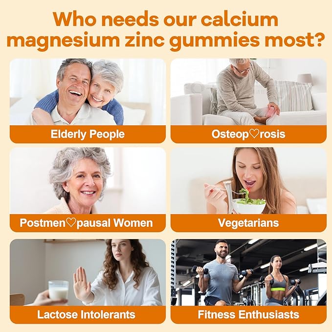Calcium Magnesium Zinc Gummies for Adult: Organic 1000mg Calcium Citrate Magnesium Supplement with D3 K2 B6 B12 - Sugar Free High Absorption Supplement for Women Men (60 Count(Pack of 2))