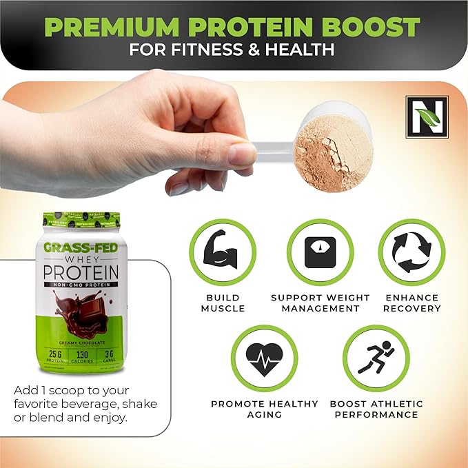 Nutrology Grass-Fed Whey Protein Powder Cold-Processed Grass Fed Whey &amp Amino Acid Powder for Enhanced Lean Muscle Recovery &amp Performance 28 Servings Shake Blend or Bake Creamy Chocolate