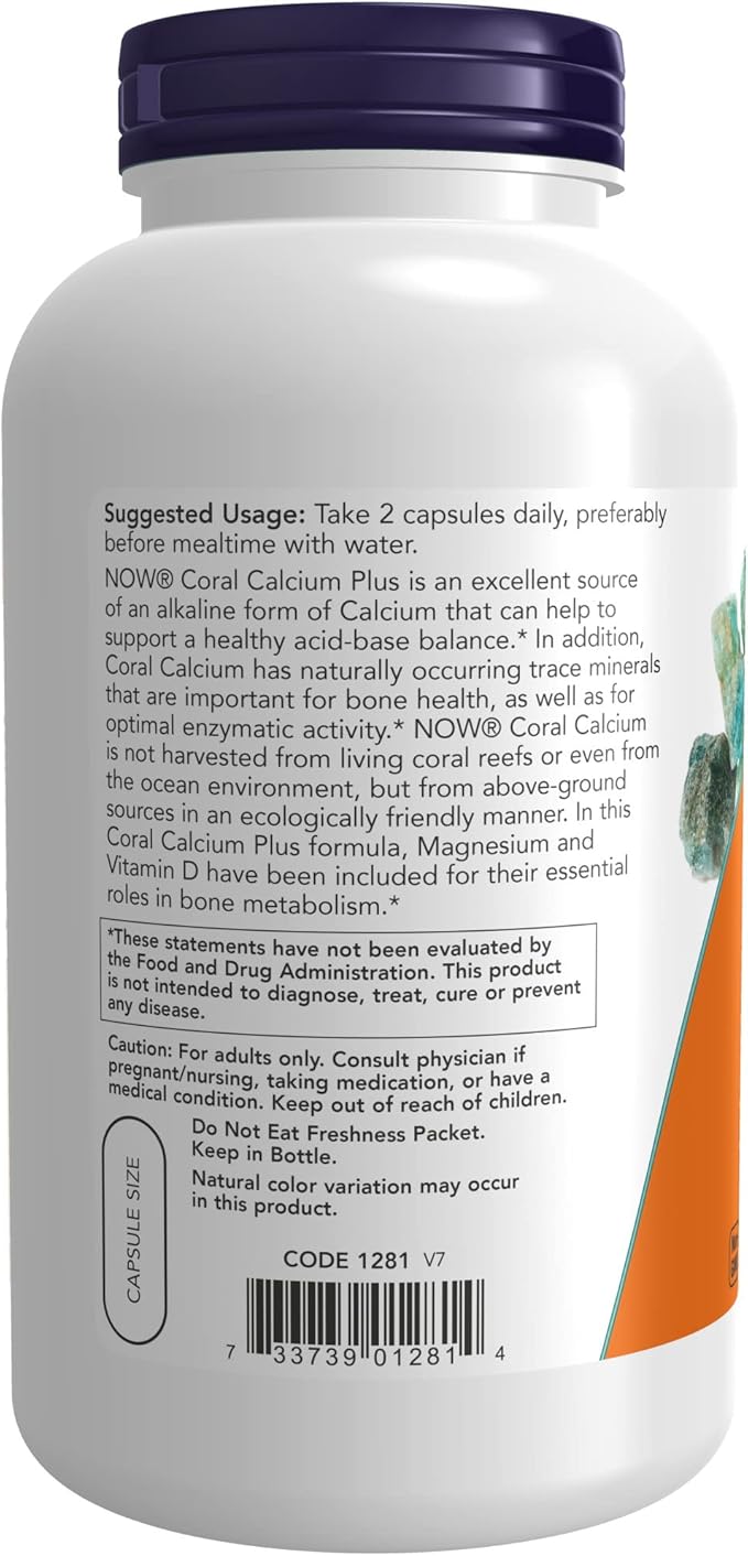 NOW Supplements Coral Calcium Plus Bone Health* Healthy pH Balance* 250 Veg Capsules (Pack of 2)