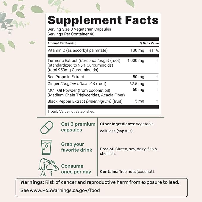 Micro Ingredients Pure Turmeric Curcumin Supplement 1000mg – 95% Curcuminoids with Black Pepper &amp Ginger – High Absorption for Joint &amp Antioxidant Support* – Filler Free 120 Veggie Capsules
