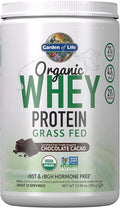 Garden of Life Whey Protein Powder Chocolate Cacao Flavor - 21g Certified Organic Grass Fed Protein for Women &amp Men + Probiotics - 12 Servings - Gluten Free Kosher Humane rBST &amp rBGH Hormon