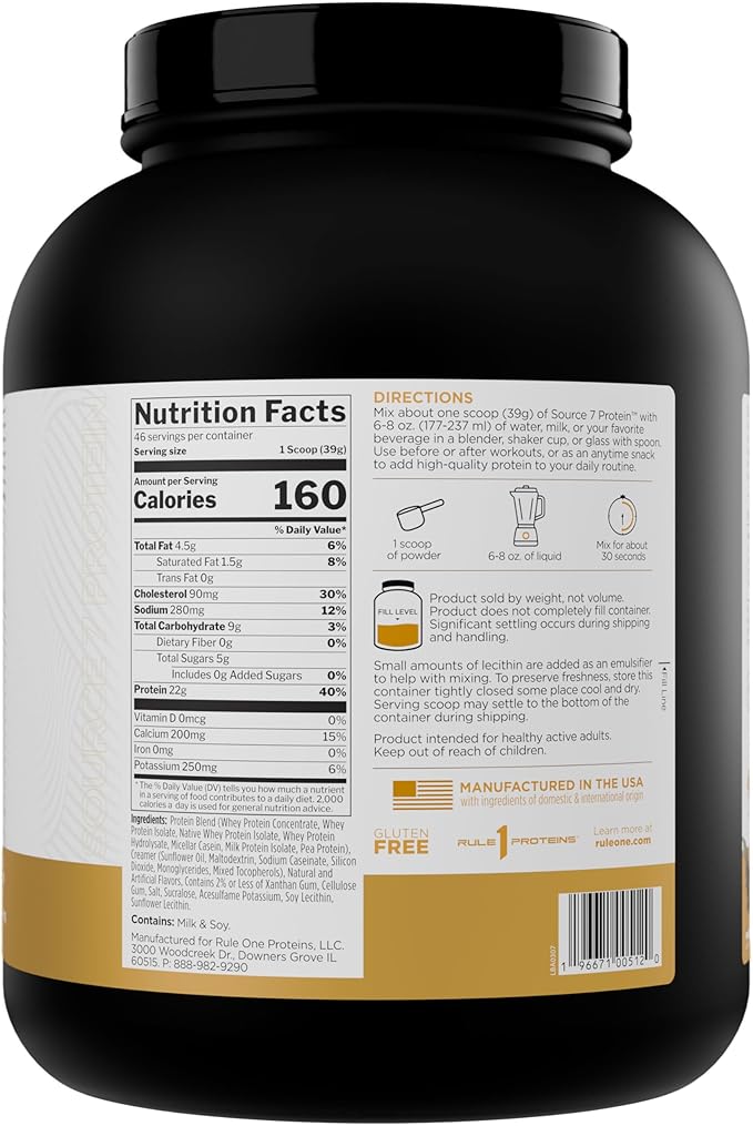 Rule 1 Source 7 Protein – Decadent Flavor Velvety Smooth Texture 22g Anytime Protein and 10g Naturally Occurring EAAs Per Serving from 7 Premium Sources (4 Pounds* Vanilla Ice Cream)