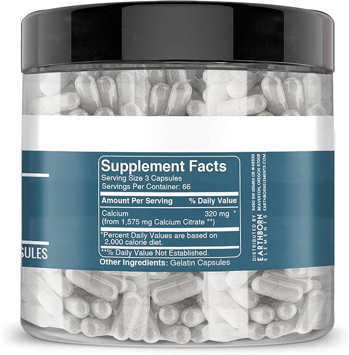 Earthborn Elements Calcium Citrate 200 Capsules Pure &amp Undiluted No Additives
