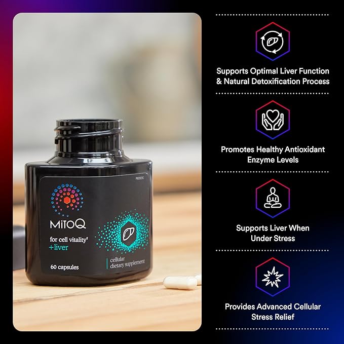 MitoQ +Liver – Advanced Liver Supplement with Highly Bioavailable Milk Thistle Choline Selenium Mitoquinol – Supports Metabolism Body’s Natural Detoxification &amp Liver Health – 60 Capsules