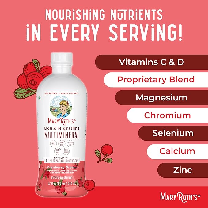 MaryRuth's Women's Multivitamin + Hair Growth Liposomal (Peach) &amp Liquid Nighttime Multimineral (Cranberry) | Clean Label Project Verified® | Vegan | Beauty Bedtime &amp Overall Health