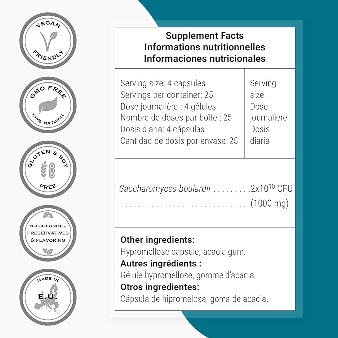 Supersmart - Saccharomyces Boulardii 20 Billion CFU per Day (High Strength) - Probiotic Supplement | Non-GMO &amp Gluten Free - 100 Delayed Release Capsules