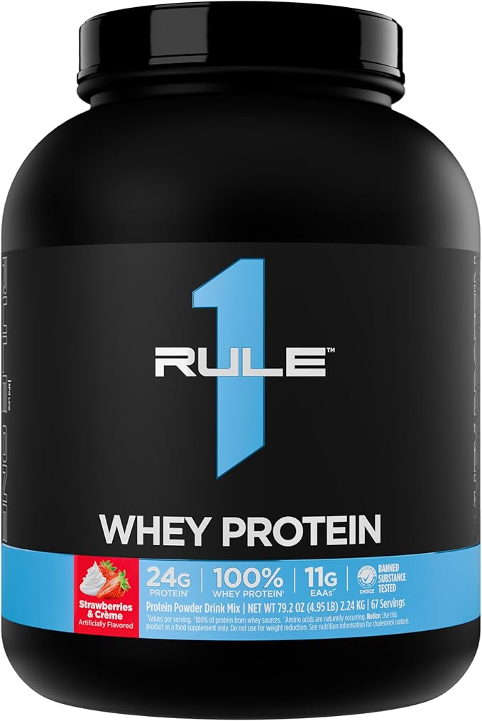Rule 1 Whey Protein – 24g Fast-Acting Protein from All-Whey Sources with Naturally Occurring EAAs &amp BCAAs for Workout Recovery or Anytime Use (5 Pounds* Strawberries &amp Crème)