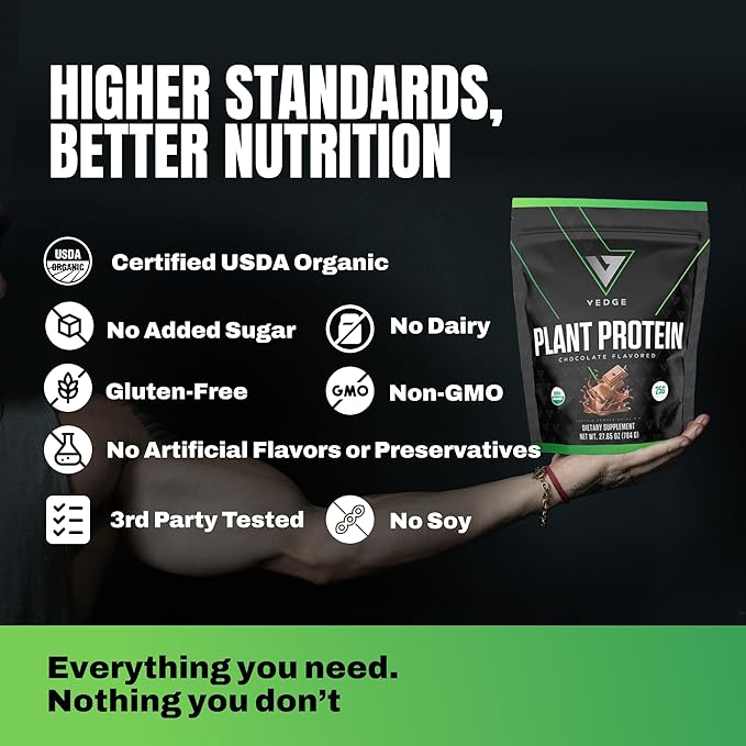 VEDGE Vegan Protein Powder - Plant Protein Powder with Pea Pumpkin &amp Sunflower - USDA Organic Amino Acids Dairy Free Gluten Free Soy Free Keto Non GMO Smooth Texture - Chocolate - 20 Servi