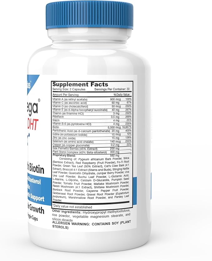 DrFormulas HairOmega DHT Blocker Biotin 5000 mcg Vitamins for Hair Growth Supplement | Hair Loss Pills for Women and Men 30 Day Supply