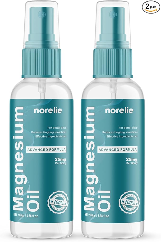 Norelie Magnesium Oil Spray – Topical Magnesium Chloride with Rosemary &amp Vitamin E – Non-Greasy Fast-Absorbing Body Spray for Skin &amp Muscle Care 100ml Pack of 2