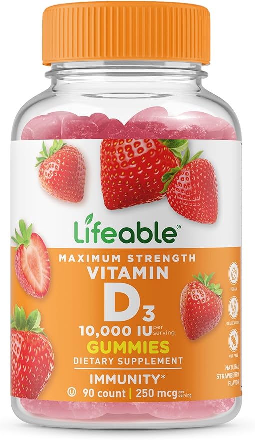 Lifeable Vitamin D 10000 IU + Vitamin B6 Gummies Bundle - Great Tasting Vitamin Supplement Gluten Free GMO Free Chewable Gummy