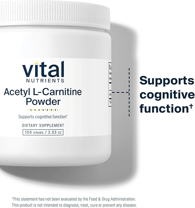 Vital Nutrients Acetyl L-Carnitine Powder - Brain Memory and Cognitive Support Supplement* - Vegan - Gluten Dairy Soy Free - Non-GMO - 100 Grams