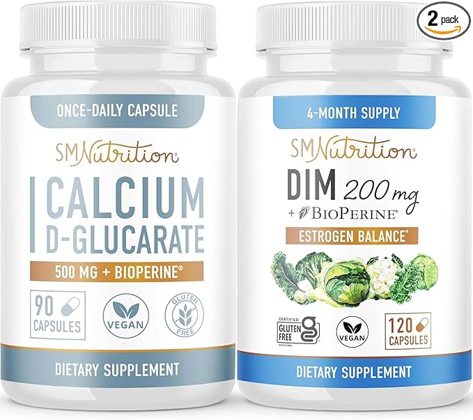 SMNutrition 200mg DIM Supplement with Calcium D-Glucarate | Hormone Balancing Bundle with DIM Diindolylmethane Capsules (120 Servings) and Vegan Gluten Free Non-GMO CDG Supplement (90 Servings)