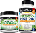 Super Greens Powder with Probiotics Prebiotics and Digestive Enzymes (30 Servings) Plus Advanced Strength Pre and Probiotics Supplement with Digestive Enzymes (1 Month Supply)