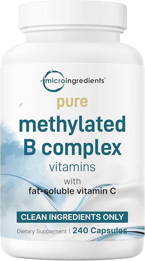 Micro Ingredients Pure Methylated B Complex Capsules &amp KSM-66 Ashwagandha Gummies 300mg | 2 Pack Bundle | B Vitamins + B12 Thiamin Folate Inositol &amp Choline | Sugar Free Mango Passion Frui
