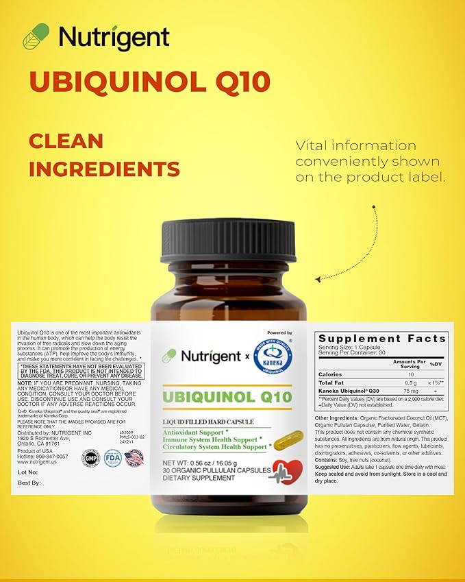 Ubiquinol 75mg CoQ10 High Absorption Water and Fat Soluble Natural Supplement Form of Coenzyme Q10 Antioxidant for Heart Health &amp Energy Production 30 Capsules