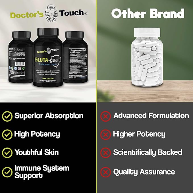 Doctor's Touch Liposomal Glutathione Supplement - Easy-to-Swallow Glutathione Capsules for Energy Brain Support and Skin Health - Pure Maximum Absorption Glutathione Liposomal Supplement