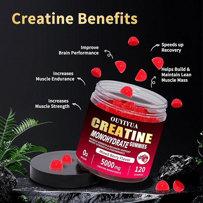 Creatine Monohydrate Gummies 5000mg for Men &amp Women - Sugar Free Pre-Workout Supplement Chewables for Muscle Strength Muscle Builder Energy Boost Mixed Berry Flavor 120 Count (2 Pack)