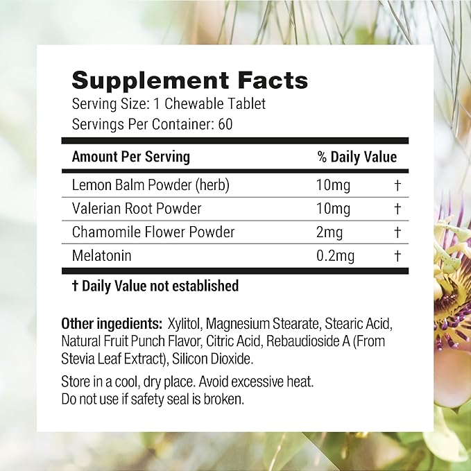 Nested Naturals Luna Kids Sleep Supplement - for Children &amp Melatonin Sensitive Adults - Gentle Herbal Supplement with Chamomile Melatonin &amp Valerian - 180 Chewable Tablets (60 Per Bottle)