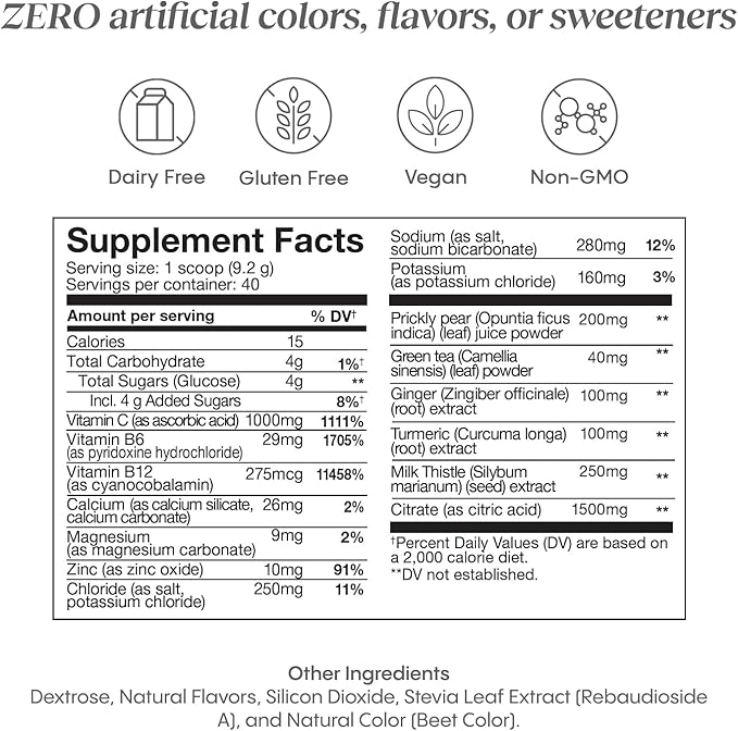 Hydralyte Liver Support + Electrolyte Mix with Milk Thistle Turmeric Ginger Prickly Pear Green Tea Extract Formulated for Rapid Rehydration (Blood Orange Ginger 40 Serve Tub)