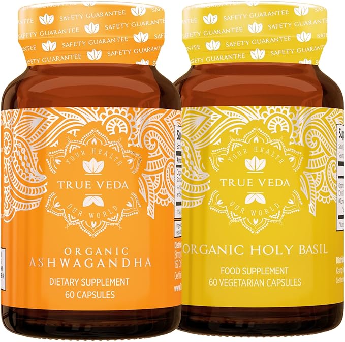 True Veda Mood Bundle | USDA Organic | Multi-Award-Winning | Organic Ashwagandha KSM-66® + Organic Holy Basil with Vitamin B6