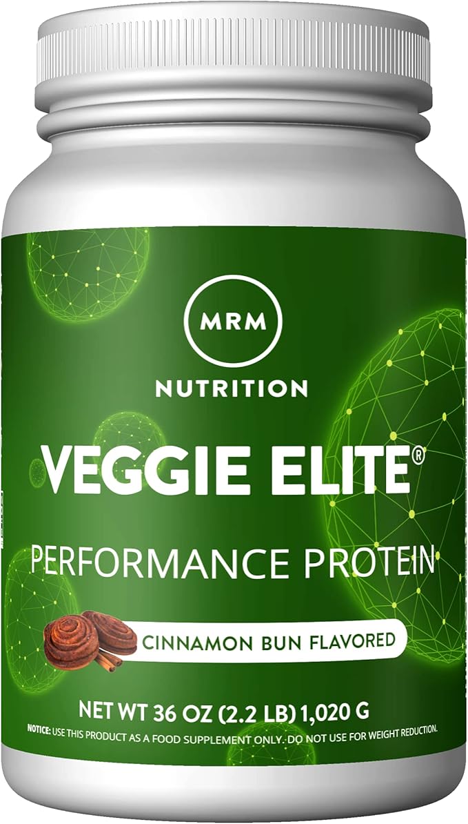 MRM Veggie Elite Performance Protein - Cinnamon Bun Plant-Based Powder 24g Protein per Serving with BCAAs &amp Digestive Enzymes Clinically Tested - Vegan Gluten-Free - 30 Servings