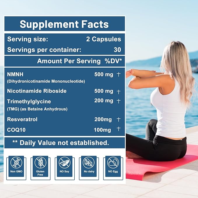 500mg NMNH NMN Supplement Alternative with NR TMG Resveratrol COQ10 NAD Supplement Anti Aging Energy Boost NAD+ Levels 120 Capsules