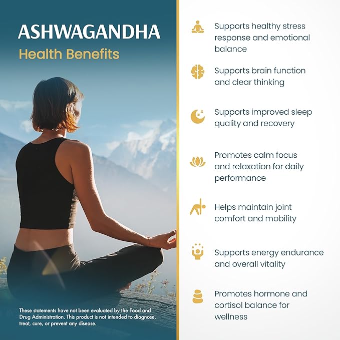 Vykee Nutrition Ashwagandha Capsules - 1200 High Potency Herbal Supplement with Piperine for Stress Focus and Sleep Support - Vegan Non-GMO Gluten-Free - 120 Count