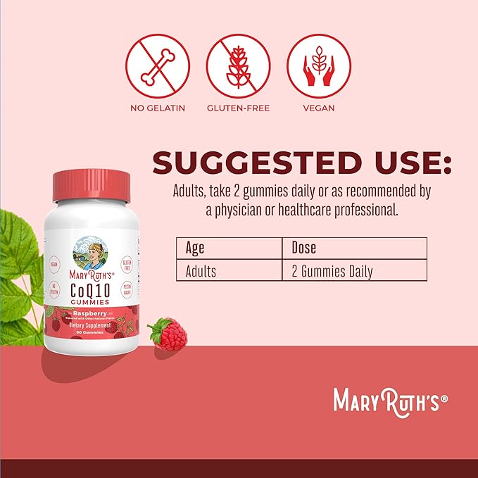 MaryRuth Organics CoQ10 Gummies | Coenzyme Q10 | Gummy Supplements for Heart Health &amp Cellular Health | Antioxidant | CoQ10 120 mg | Vegan | Non-GMO | Gluten Free | 60 Count | 1 Month Supply