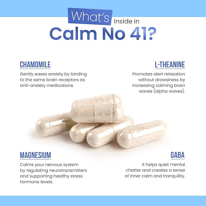 Mind Soak™ No. 41 Calm Stress Relief and Relaxation Supplement Vegan Non-GMO 90 Capsules Made in Canada