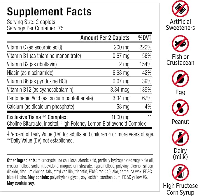 Lipo-Flavonoid Ear Ringing - Doctor-Recommended for Ringing Ears - Clinically Proven Lemon Bioflavonoid Complex with Vitamins C B1 B2 B6 B12 &amp Calcium - 150 Caplets